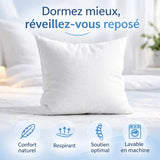 Oreiller en duvet naturel mi-ferme avec maintien cervical fabriqué en France