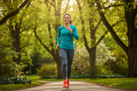 Sportif marchant dans un parc avec le sourire