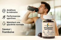Sportif tenant Vitaboost Performer VitalFusion – gummies énergie naturelle, soutien vitalité et performance